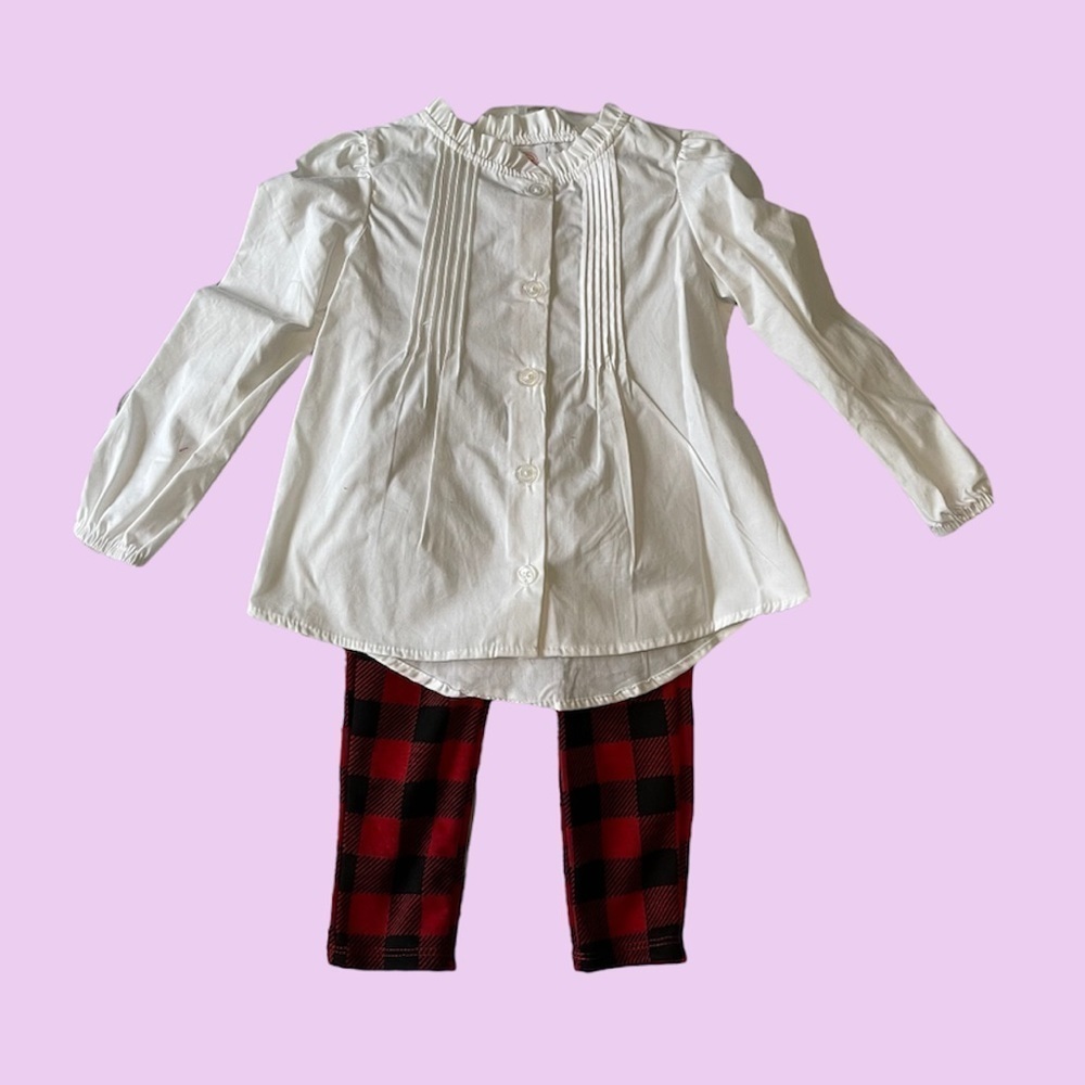 Toddler Girls White Top with Red and Black Bottoms Outfit